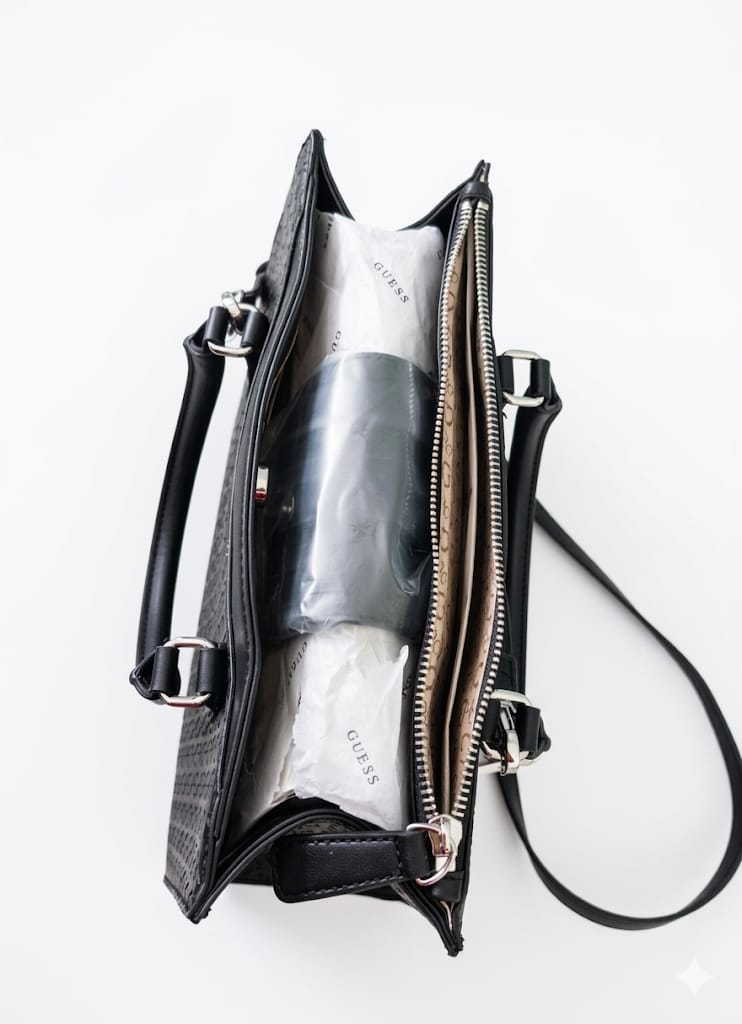 Mini tote GUESS negra convertible a crossbody